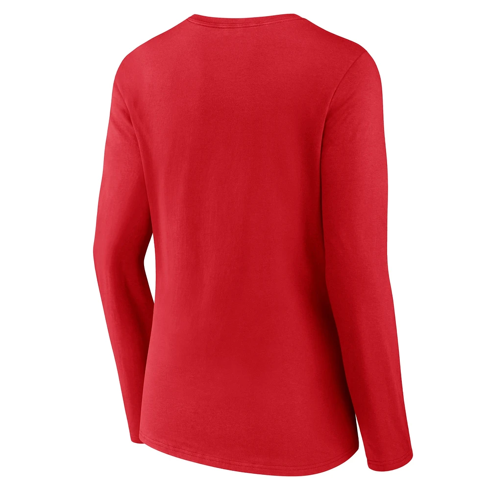 Women's Fanatics Red Wisconsin Badgers Basic Arch Long Sleeve V-Neck T-Shirt