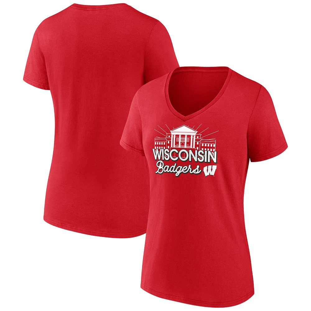 T-shirt Fanatics pour femmes, rouge, Wisconsin Badgers, tirage au sort de la région Fundamentals