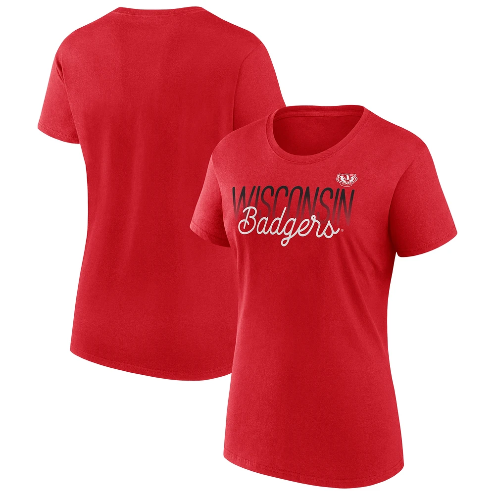 T-shirt moderne rouge fanatiques pour femmes Wisconsin Badgers