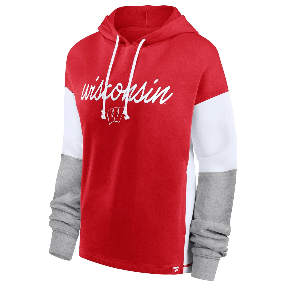Sweat à capuche color block Fanatics Red Wisconsin Badgers pour femmes Play It Safe