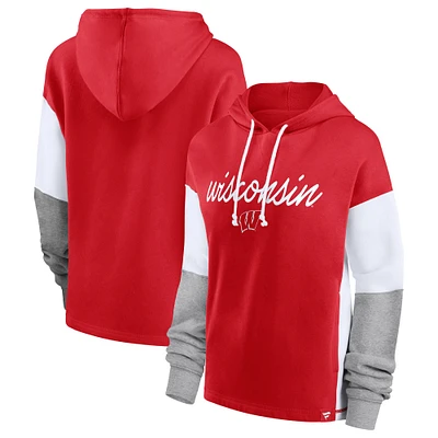 Sweat à capuche color block Fanatics Red Wisconsin Badgers pour femmes Play It Safe