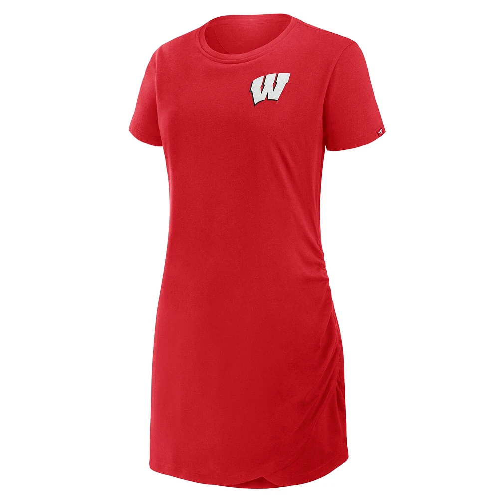 Women's Fanatics Red Wisconsin Badgers Ruched Drape T-Shirt Dress