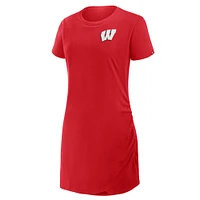 Women's Fanatics Red Wisconsin Badgers Ruched Drape T-Shirt Dress