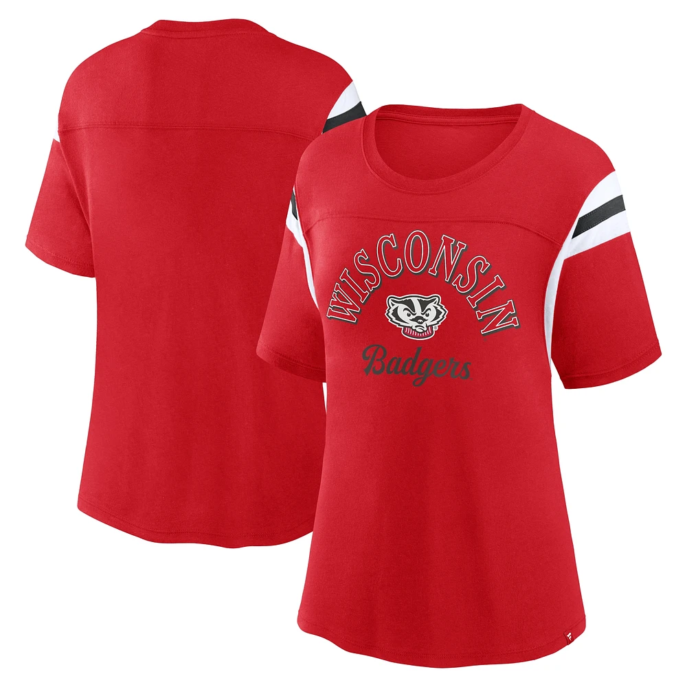 T-shirt rayé rouge Fanatics Wisconsin Badgers Tailgate pour femmes