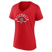 T-shirt à col en V avec logo de l'équipe des Wisconsin Badgers pour femmes Fanatics Red