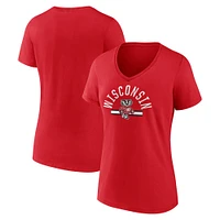 T-shirt à col en V avec logo de l'équipe des Wisconsin Badgers pour femmes Fanatics Red