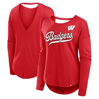 Women's Fanatics Red Wisconsin Badgers Training Camp Core Long Sleeve V-Neck Fashion T-Shirt