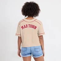 T-shirt court surdimensionné à col en V et imprimé Dominant Force pour femme, couleur beige, des Wisconsin Badgers