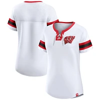 Women's Fanatics  White Wisconsin Badgers Iconic Athena T-Shirt