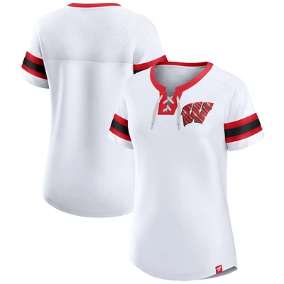 Women's Fanatics  White Wisconsin Badgers Iconic Athena T-Shirt