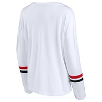 T-shirt à manches longues rayures rétro Power Fanatics blanc Wisconsin Badgers pour femmes