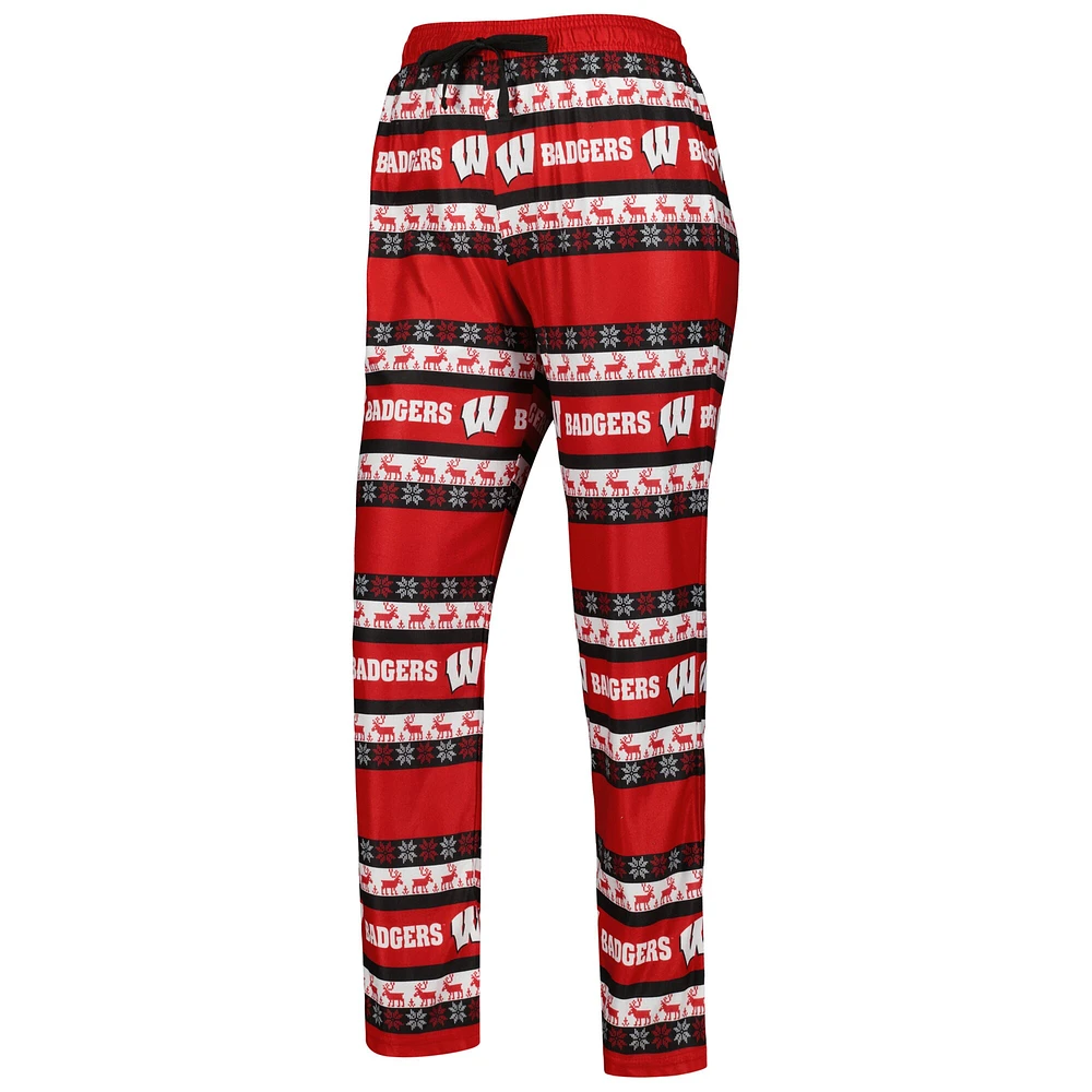 Women's FOCO Red Wisconsin Badgers Ugly Long Sleeve T-Shirt & Pajama Pants Sleep Set