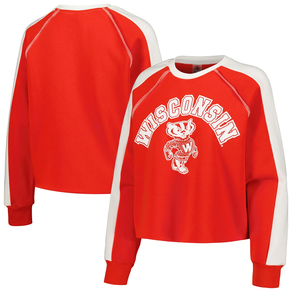 Women's Gameday Couture Red Wisconsin Badgers Blindside Raglan Cropped Pullover Sweatshirt