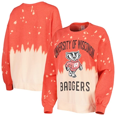 Women's Gameday Couture Red Wisconsin Badgers Twice As Nice Faded Dip-Dye Pullover Long Sleeve Top