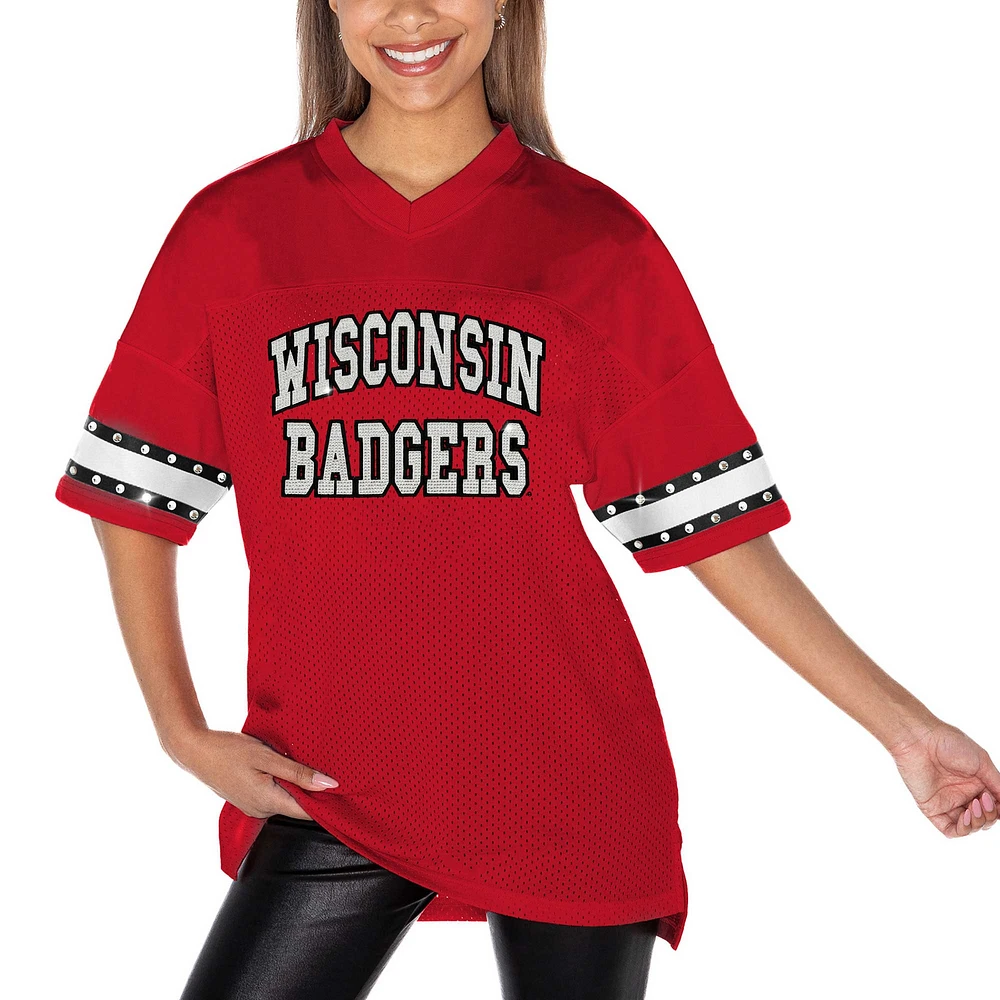 Women's Gameday Couture Red Wisconsin Badgers Until Kickoff Rhinestone Fashion T-Shirt