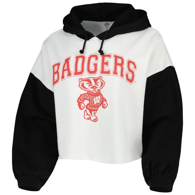 Sweat à capuche court Gameday Couture pour femme blanc/noir Wisconsin Badgers Good Time Color Block