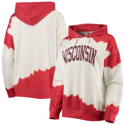 Women's Gameday Couture White/Red Wisconsin Badgers For the Fun Double Dip-Dyed Pullover Hoodie