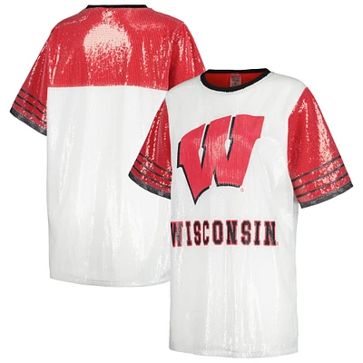 Robe chic en jersey à sequins Gameday Couture blanche Wisconsin Badgers pour femmes