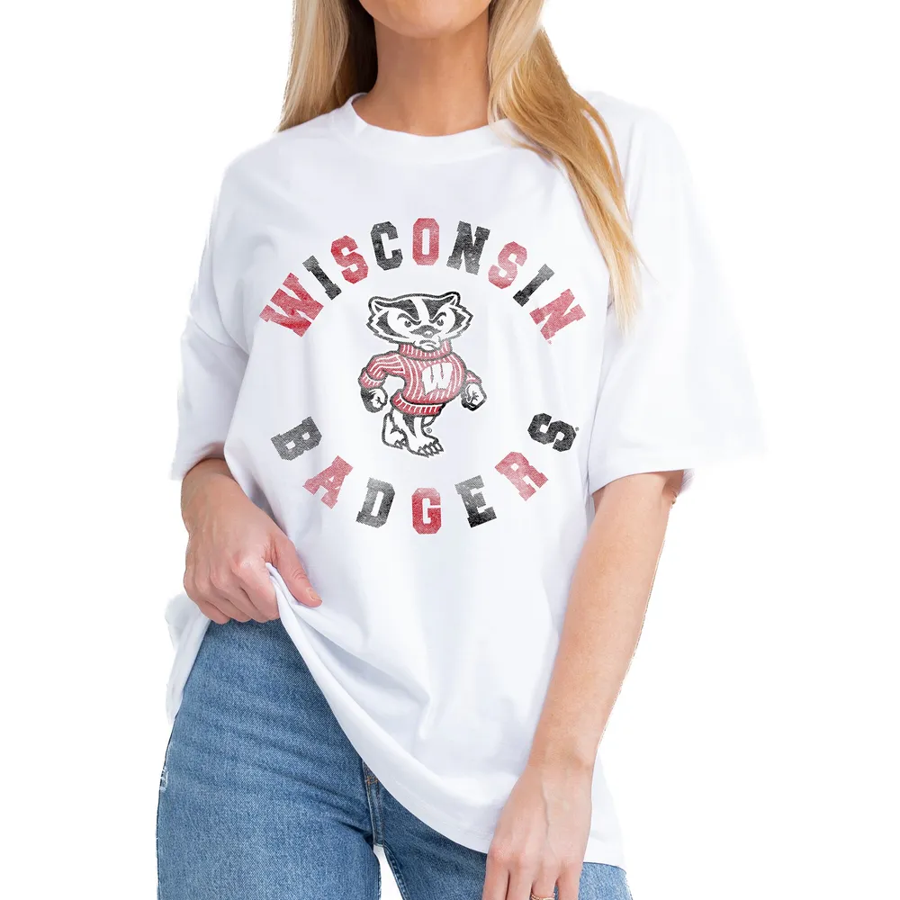 Women's Gameday Couture White Wisconsin Badgers Get Goin' Oversized T-Shirt