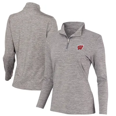 Wisconsin Badgers Women's Peached Marled Yarn Quarter-Zip Pullover Jacket - Heathered Gray