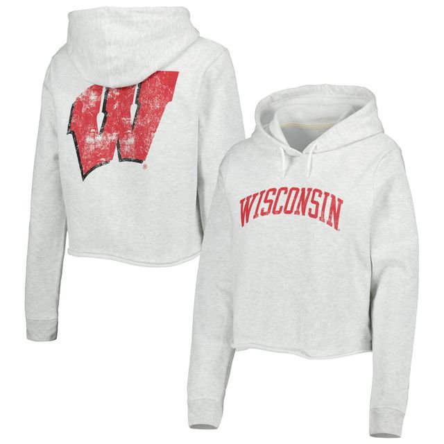 Sweat à capuche court pour femme League Collegiate Wear Ash Wisconsin Badgers 2-Hit 1636