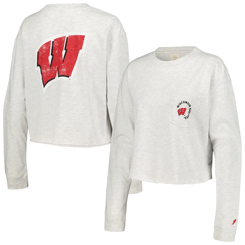 League Collegiate Wear pour femmes Ash Wisconsin Badgers Clothesline Midi T-shirt court à manches longues