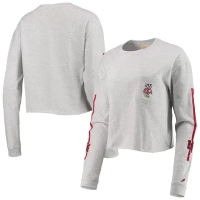 Wisconsin Badgers League Collegiate Wear Women's Clothesline Cotton Midi Crop Long Sleeve T-Shirt - Heathered Gray