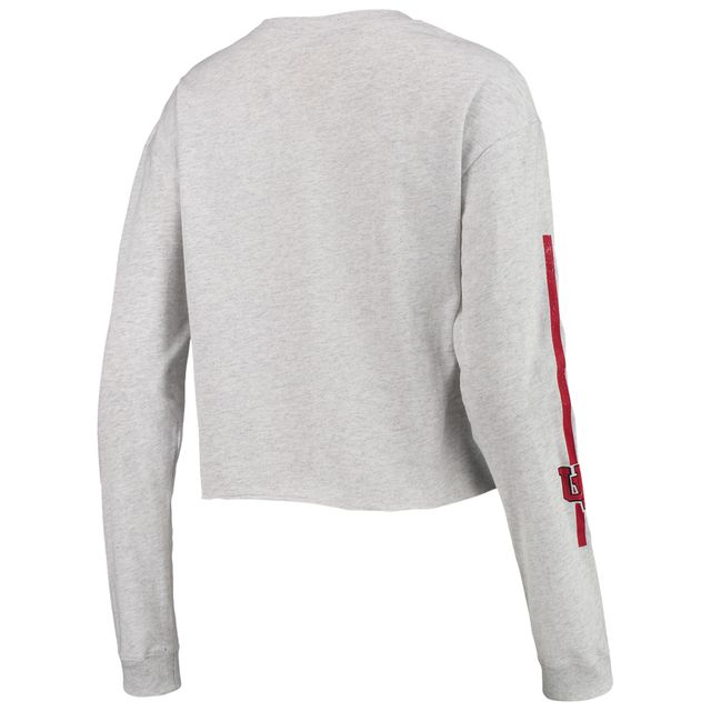 Women's League Collegiate Wear Heathered Grey Wisconsin Badgers Corde à linge en coton Midi Crop T-shirt manches longues