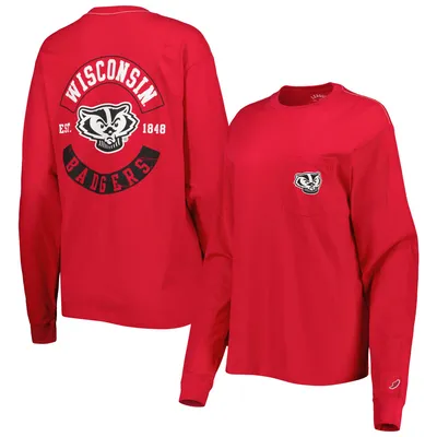 Wisconsin Badgers League Collegiate Wear Women's Oversized Pocket Long Sleeve T-Shirt - Red
