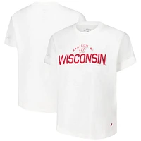 Women's League Collegiate Wear White Wisconsin Badgers Slub Rolled Cuff T-Shirt