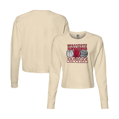 Women's Natural Wisconsin Badgers Comfort Colors Basketball Cropped Long Sleeve T-Shirt