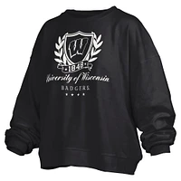 Women's Pressbox Black Wisconsin Badgers Big Aug Script Janice Oversized Pullover Sweatshirt