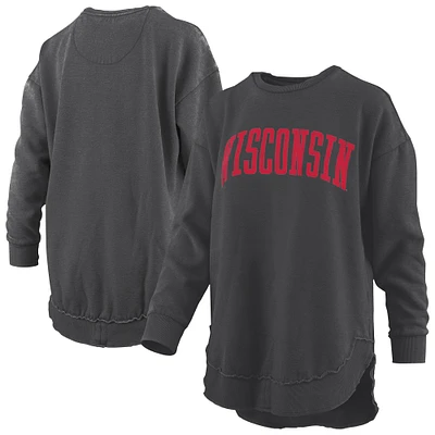 Women's Pressbox  Black Wisconsin Badgers Melange Poncho Vintage Fleece Long Sleeve Pullover Sweatshirt