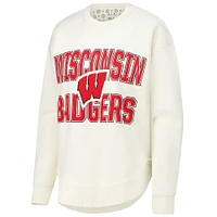 Women's Pressbox  Cream Wisconsin Badgers Poncho Fleece Crew Sweatshirt