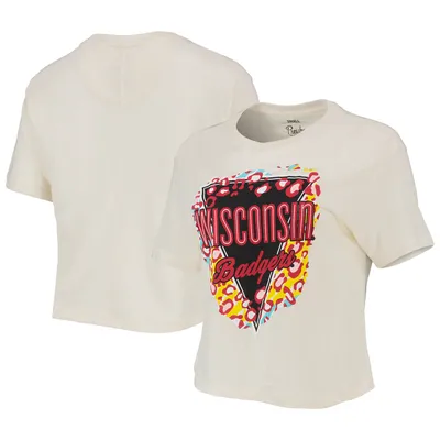 Wisconsin Badgers Pressbox Women's Taylor Animal Print Cropped T-Shirt - Cream
