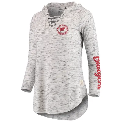 T-shirt à manches longues col en V et lacets gris Wisconsin Badgers Pressbox pour femme