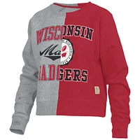 Sweat-shirt Pressbox gris chiné pour femmes des Badgers du Wisconsin, moitié-moitié raglan