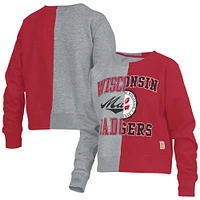 Sweat-shirt Pressbox gris chiné pour femmes des Badgers du Wisconsin, moitié-moitié raglan