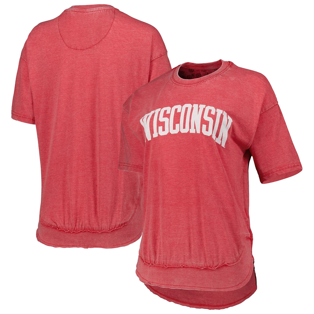 T-shirt poncho Pressbox pour femmes, rouge chiné, Wisconsin Badgers Arch