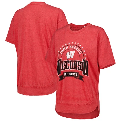 T-shirt Capitaine Pressbox Heather Red Wisconsin Badgers Vintage Wash Poncho pour femme