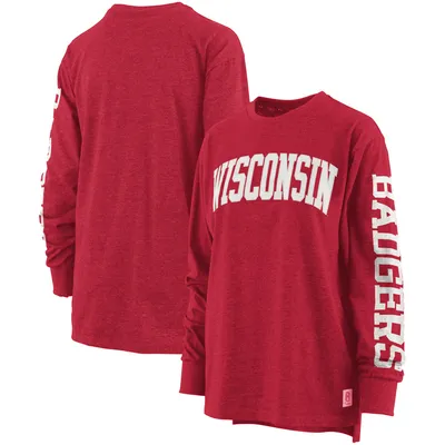 Women's Pressbox Heathered Red Wisconsin Badgers Two-Hit Canyon Long Sleeve T-Shirt