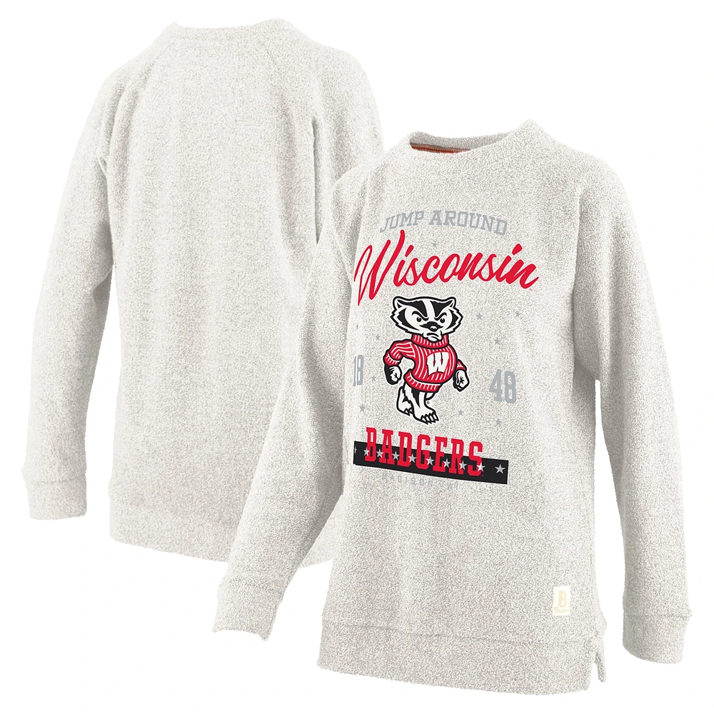 Women's Pressbox Oatmeal Wisconsin Badgers Plus Comfy Cairo Terry Pullover Sweatshirt