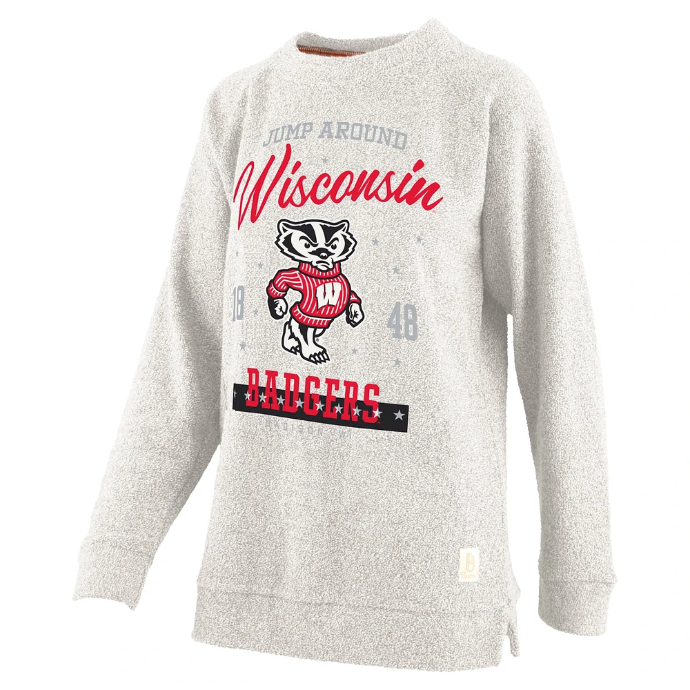 Women's Pressbox Oatmeal Wisconsin Badgers Plus Comfy Cairo Terry Pullover Sweatshirt