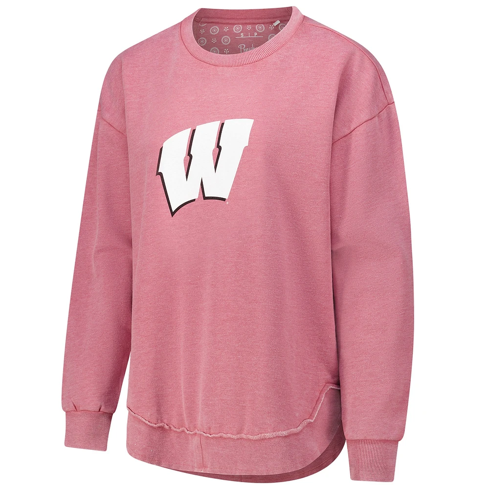 Women's Pressbox Pink Wisconsin Badgers Poncho Fleece Pullover Sweatshirt