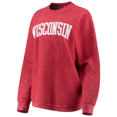 Sweat-shirt Pressbox Wisconsin Badgers Comfy Cord Vintage Wash Basic Arch pour femme, rouge