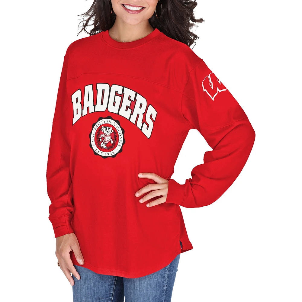 Haut oversize à manches longues Pressbox Wisconsin Badgers Edith pour femmes, rouge