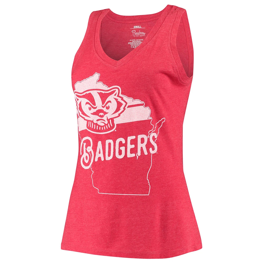 Women's Pressbox Red Wisconsin Badgers Ferris Melange V-Neck Tank Top