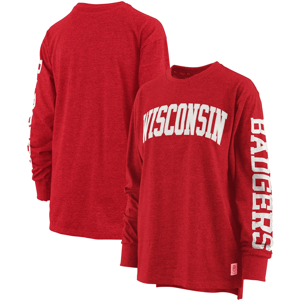 T-shirt à manches longues Pressbox Wisconsin Badgers taille plus rouge pour femme Two-Hit Canyon