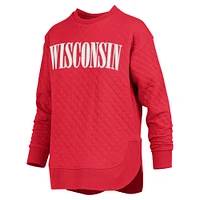 Women's Pressbox Red Wisconsin Badgers Quilted Long Sleeve Pullover Sweatshirt