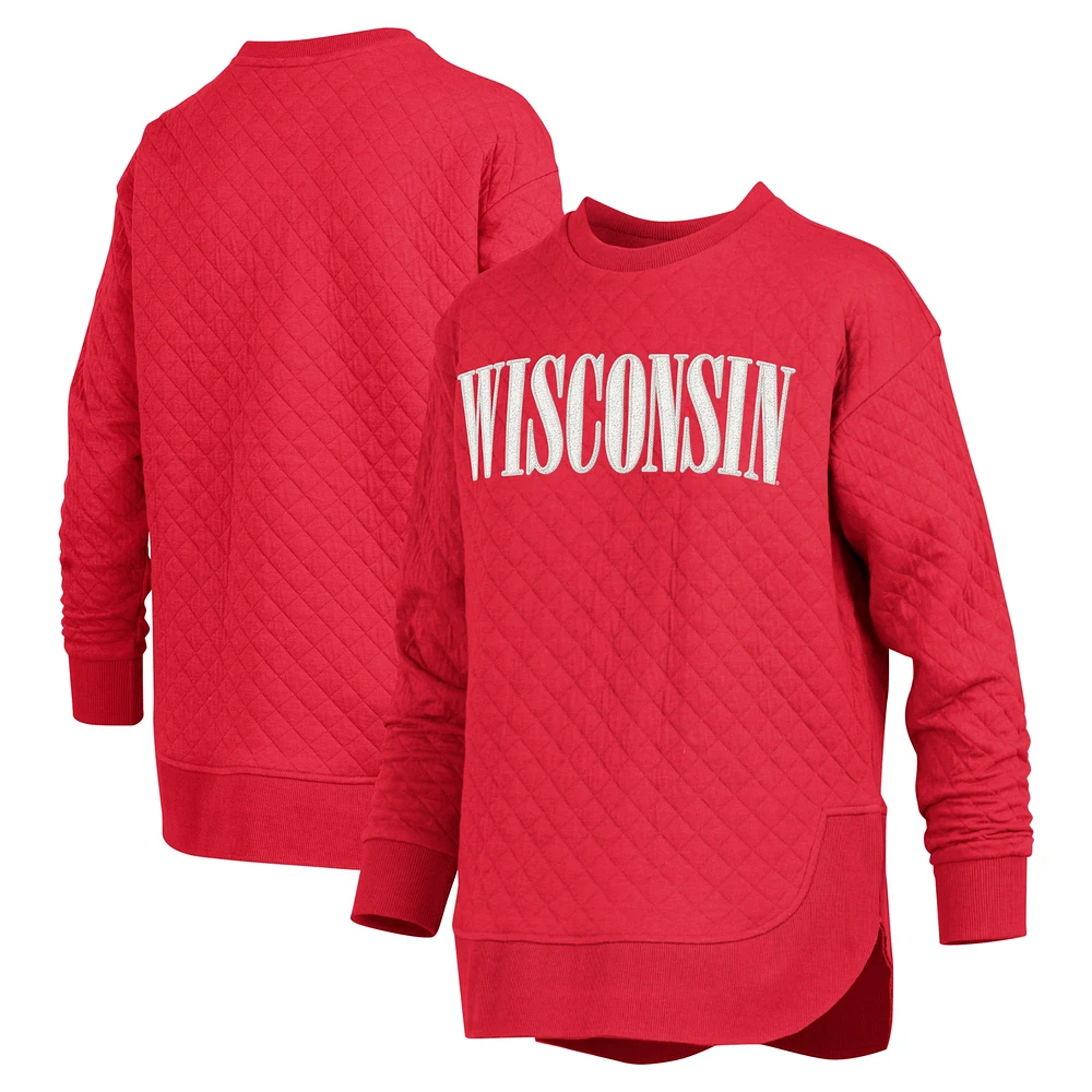 Women's Pressbox Red Wisconsin Badgers Quilted Long Sleeve Pullover Sweatshirt